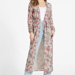 Guess Factory Knowles Floral Long Kimono Open Cardigan Duster, Size Small